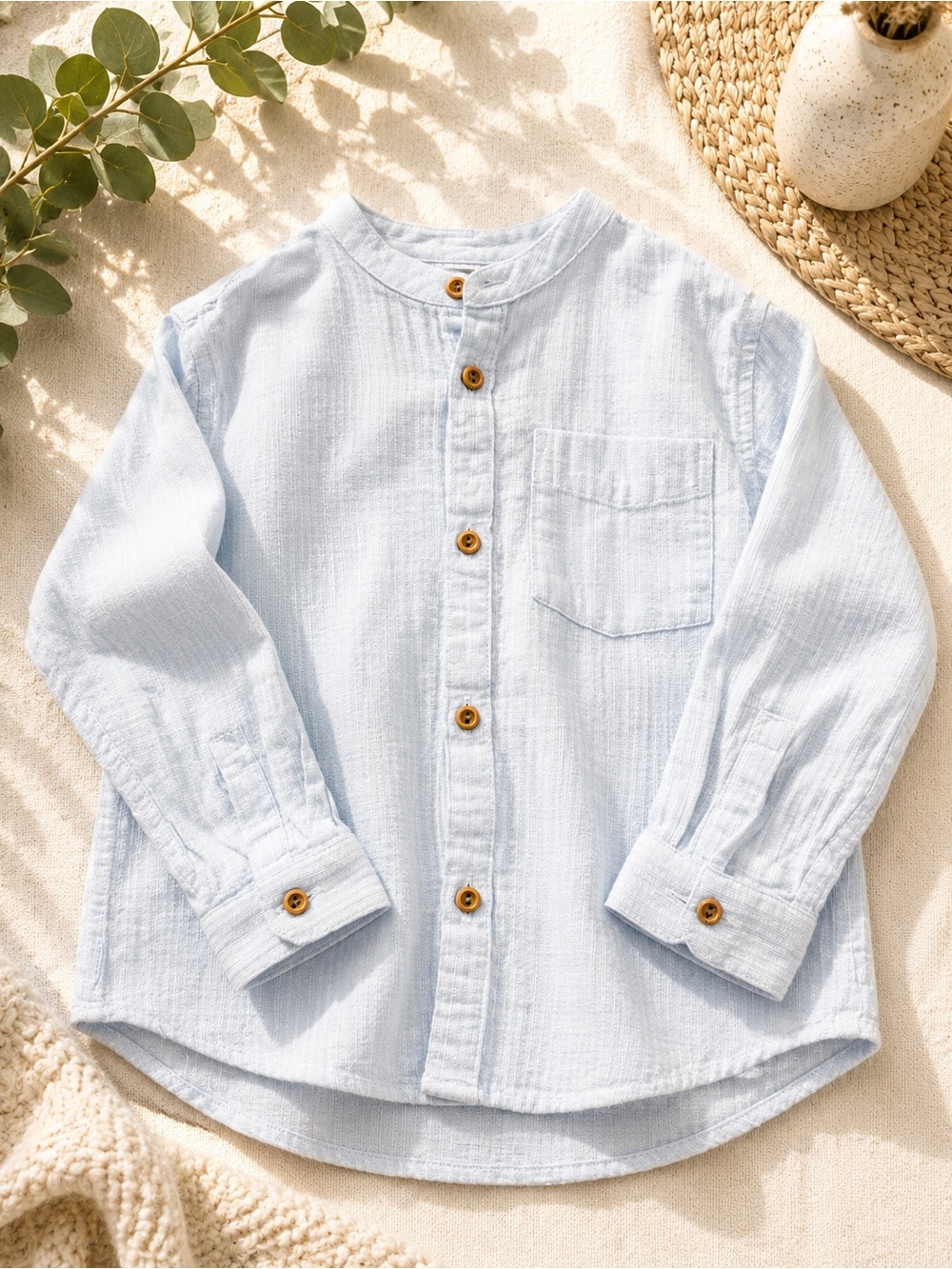 Zara Light Blue Mandarin Collar Button-Down Shirt